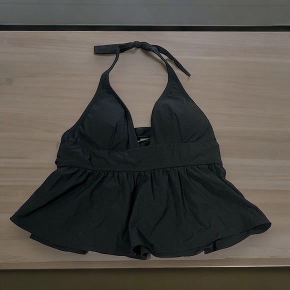 J. CREW - Swim Halter Peplum Tankini In Pique Black - Picture 8 of 10